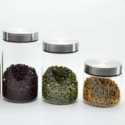 High borosilicate glass storage jar with screw metal lid