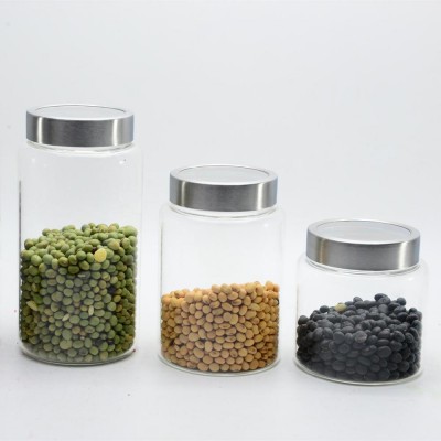 High Borosilicate airtight glass jars with metal/bamboo/wooden lid glass legumes jars 550ml,850ml,1150ml,1400ml