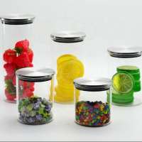 High borosilicate glass storage jar with metal lid for food